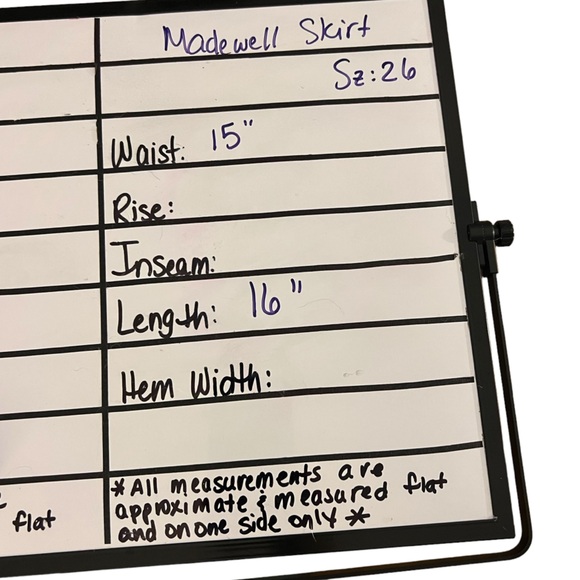 Madewell Rigid Denim Straight Mini Skirt Raw Hem Blue Distressed Stretch Size 26 - Picture 9 of 9